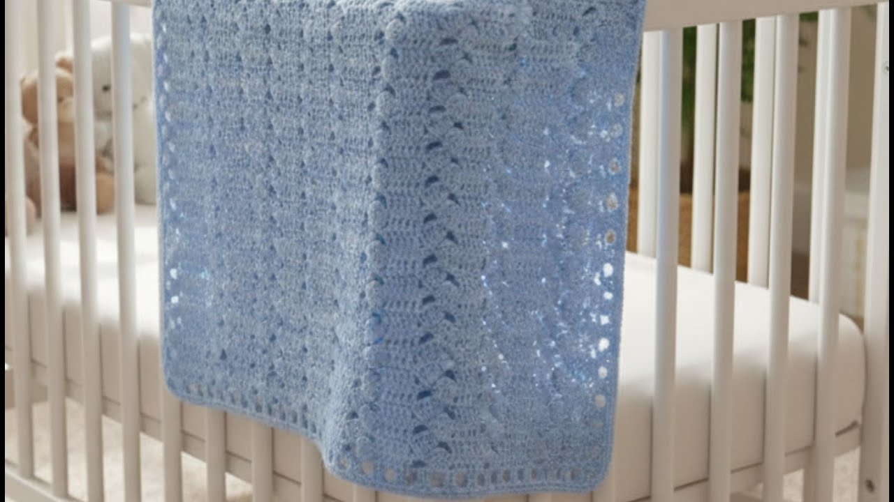 👶✨ Blue Crochet Blanket – Ideal for Beginners and Newborns