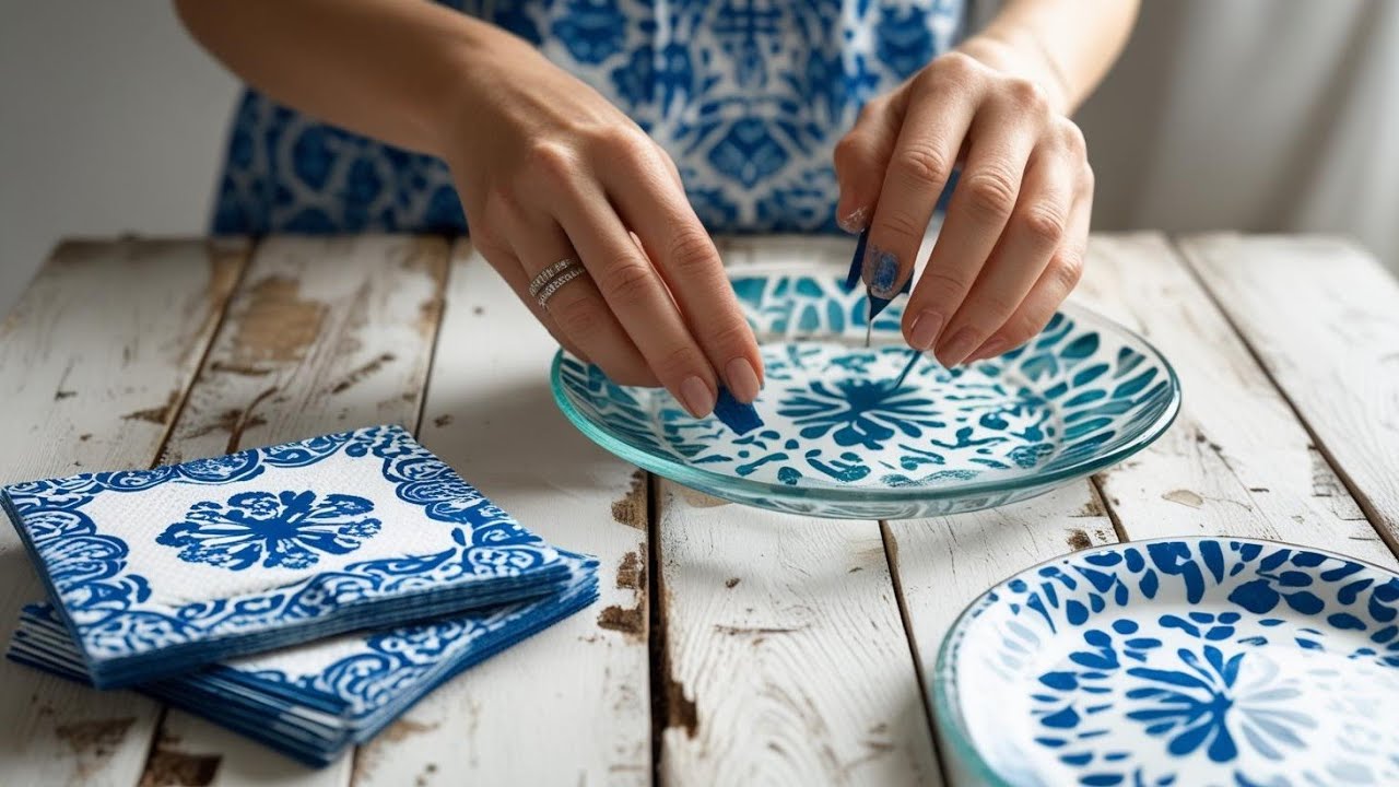 DECOUPAGE em PRATO de VIDRO 💕 DIY com 2 pratos combinados