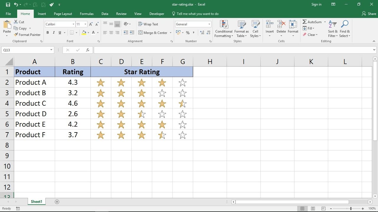 Star Chart Excel