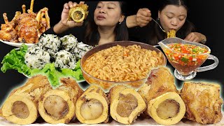 Bone Marrow & Spicy Noodles Mukbang, Eating Chicken Lollipop & Seaweed Rice Ball Nepali Eating Show