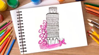 draw tower of pisa | رسم برج بيزا المائل