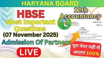 HBSE Half Yearly Exam 12th Accountancy Previous Year Paper || Most Important Questions, Admission