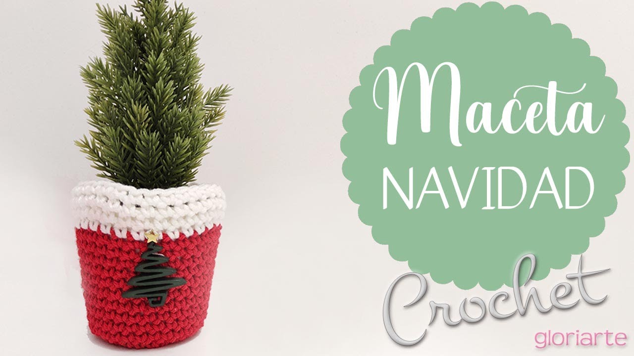 VERTICAL MÓVIL. Cómo hacer macetas de ganchillo navideñas: Paso a paso. Crochet Christmas pots.