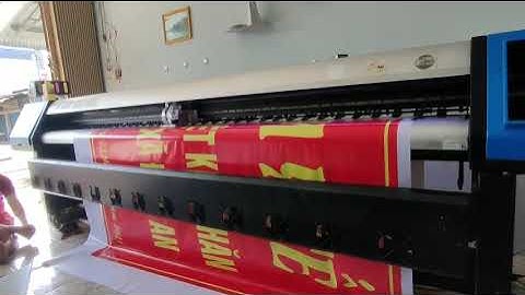 Máy in bạt 3.2m cũ giá rẻ lắp 2 đầu phun mới tại An Giang