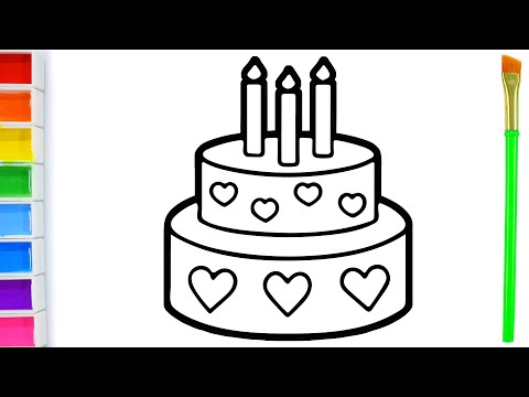 Desenho de bolo de aniversário e páginas para colorir para aprendem cores