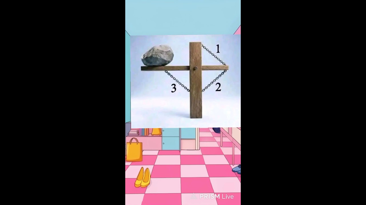 only genius can solve this. which chain will you cut to make the stone fall down??