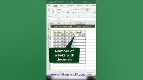 Number of weeks between two dates  #vikaljain  #excel #weeks