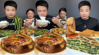 Mukbang Asmr | Eating Chinese Food Rice White with Fried vegetables, Curry Pork Belly, Egg, Sandwich