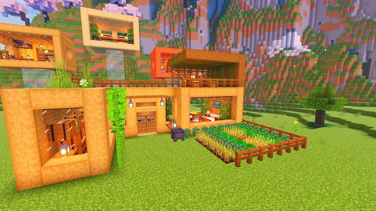 Minecraft : How To Build A Wooden Modern House | Survival House 