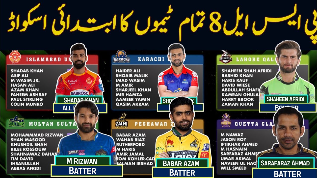 PSL 8 All Teams Squad PSL 2023 Squads Pakistan Super Leauge 2023