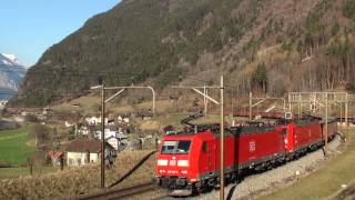 Spectacular Gotthardroute DB BR 185 Doppeltraktion mixed freight DB Schenker Rail Deutschland