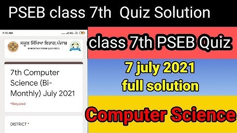 #PSEB class 7th computer science | solution | 7th July 2021 | Quiz full solution