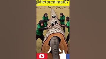 man and monkeys rescue a elephant from giant log#funny #shorts #animals