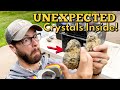 Finding crystals inside mystery minerals cutting rocks w 10 saw