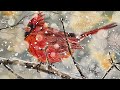Watercolour Christmas Card - Red Cardinal - Bokeh Background