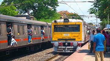 Amazing parallel crossing between two different model EMU local train!