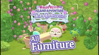 All Tea Garden Furniture & Color Variations - Hello Kitty Island Adventure Tea Garden Overview