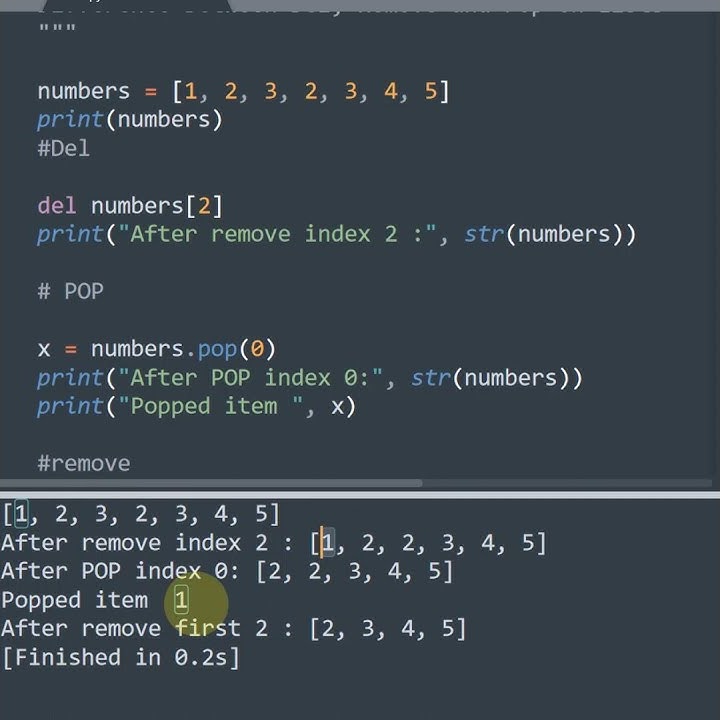 What Is Difference Between Del, Remove and Pop on Python Lists #Shorts ...