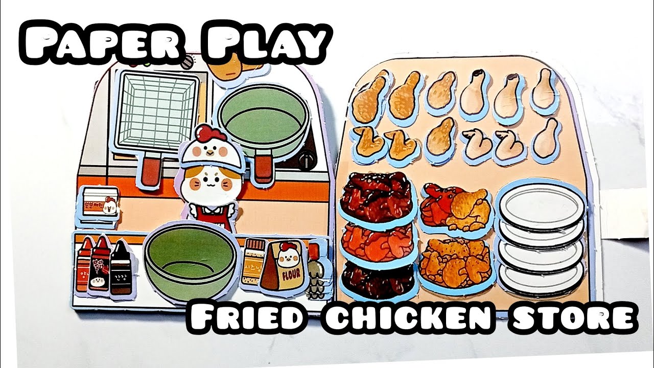 [💸PAPER PLAY💸] QUIET BOOK MINI FRIED CHICKEN STORE | ASMR PAPER DOLL