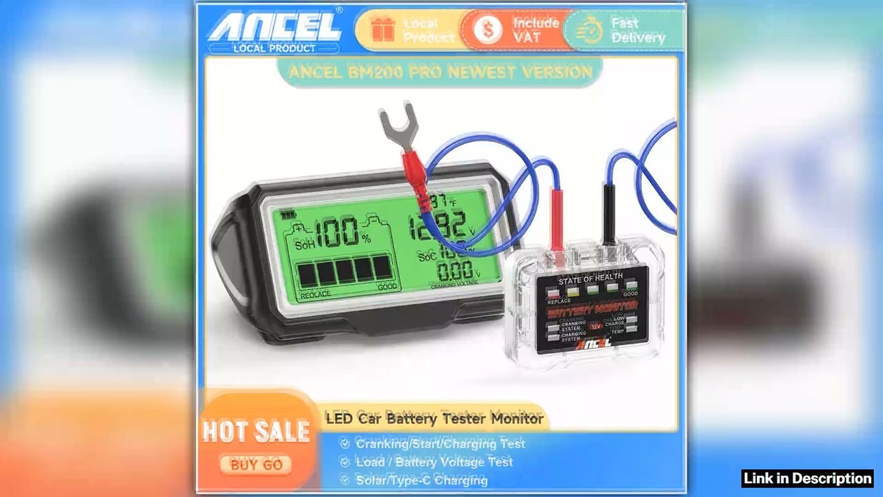 ANCEL BM200 PRO LED Battery Tester Monitor Display Battery Health SOH SOC Tester Analyzer Charging