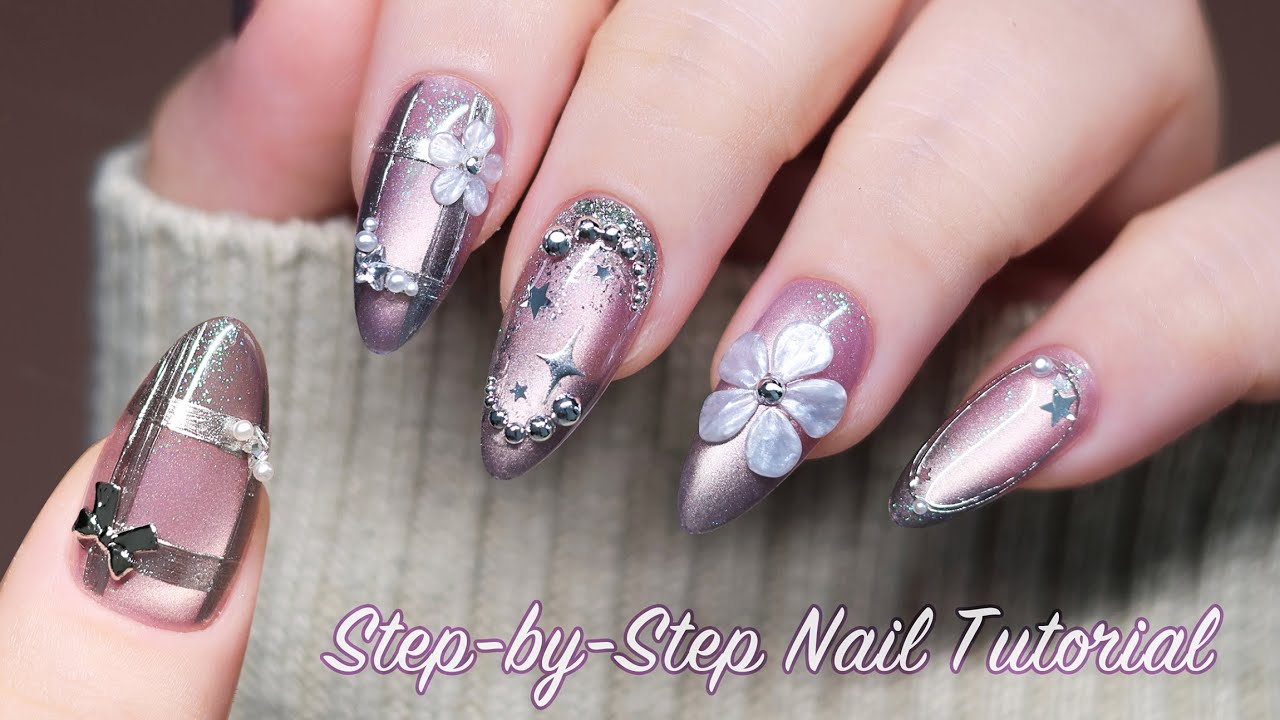 💮 Лепестки и Блеск Ногти ASMR | Пошаговый Урок Нейл-Арта | Наращивание Ногтей | Эп.33