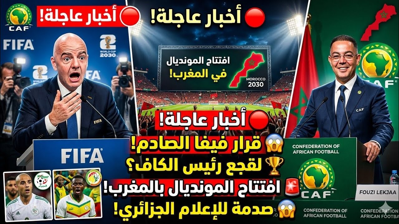صدمة الإعلام الجزائري بعد قرار الفيفا بتكليف فوزي لقجع كرئيس الكاف و إفتتاح كأس العالم ٢٠٣٠ بالمغرب