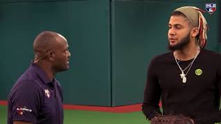 Fernando Tatis Jr  demonstrates fielding techniques