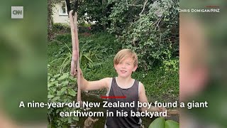 Boy Finds Giant Earthworm in his Backyard