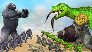 Hungry GORILLA Vs GODZILLA TYRANNOSAURUS REX BUFFALO and CROCODILE cartoon video compilation