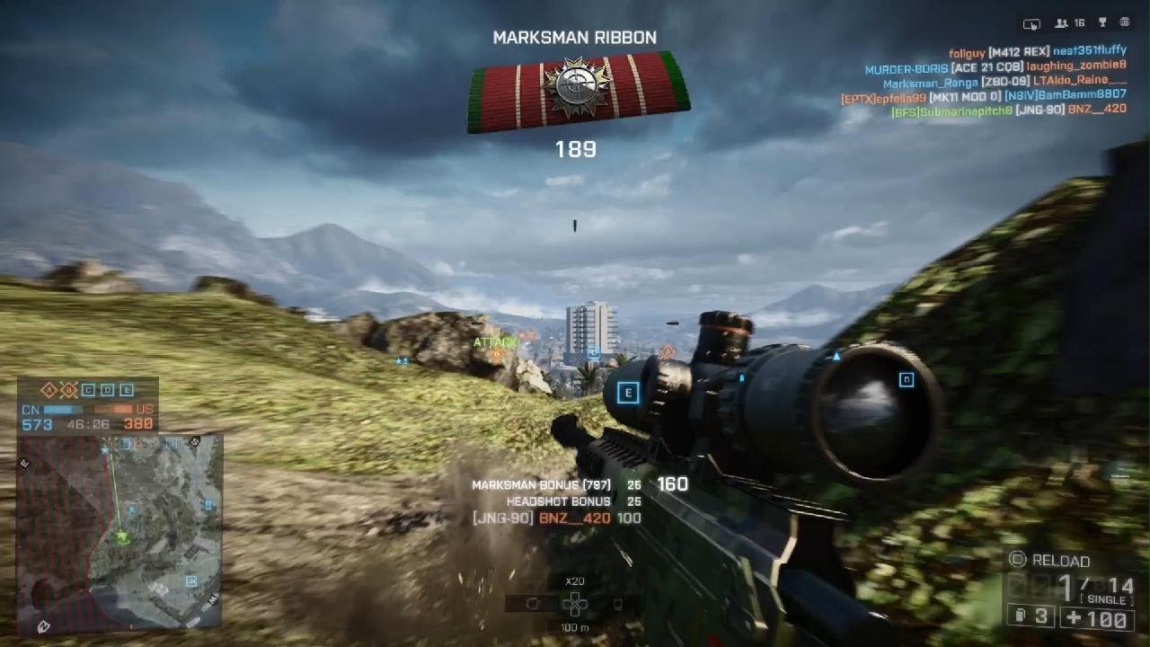 Battlefield 4 800m Headshot Snipe on INVISIBLE Player