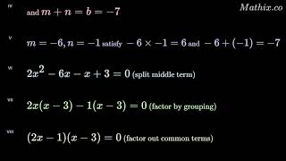 How to Solve 2x² − 7x + 3 = 0 by Factoring