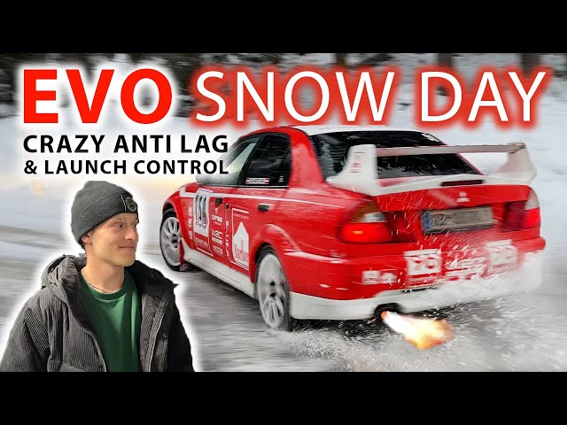 DRIFTING my 400HP Mitsubishi EVO V RS in SNOW - Crazy ANTILAG u0026 Launch control - OG Schaefchen class=