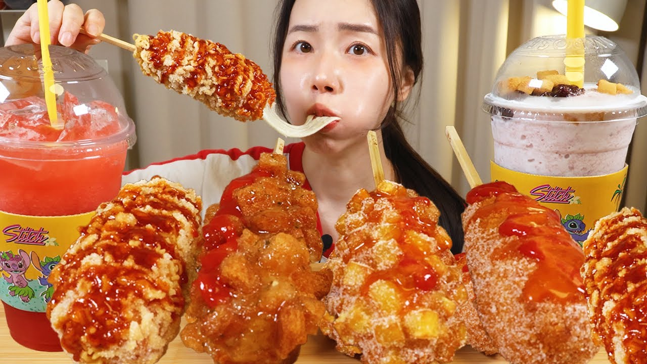 바삭한 최애 명랑핫도그 먹방💖 컴포즈 수박주스, 팥절미쉐이크까지! Crispy cheesy Myungrang hot dog Mukbang ASMR💖