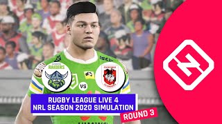 The first match of our rugby league live 4 simulations, canberra
raiders host st george-illawarra dragons in round three. will
sticky'...