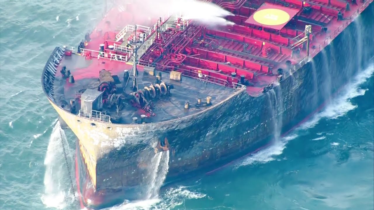 Aerial video shows extent of damage to North Sea oil tanker