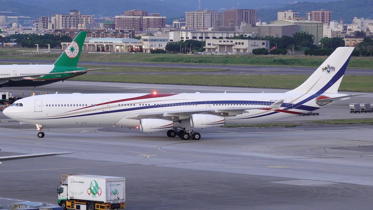 稀有訪客！前華航史瓦帝尼王國A340-300專機來訪臺北桃園機場！飛機起降