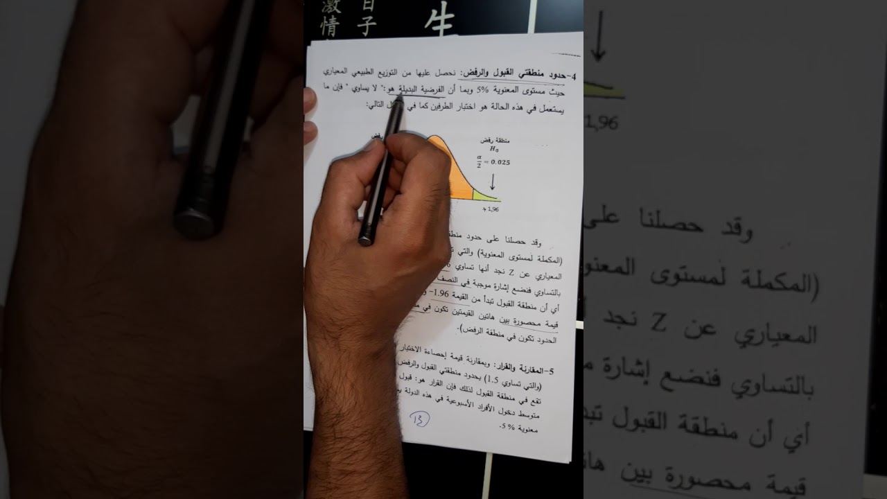 اختبار فرضيات - الوسط الحسابي لعينة واحدة