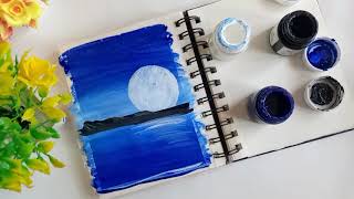 Easy Acrylic Painting Ideas For Beginners Easy Moonlight Scenery Painting
