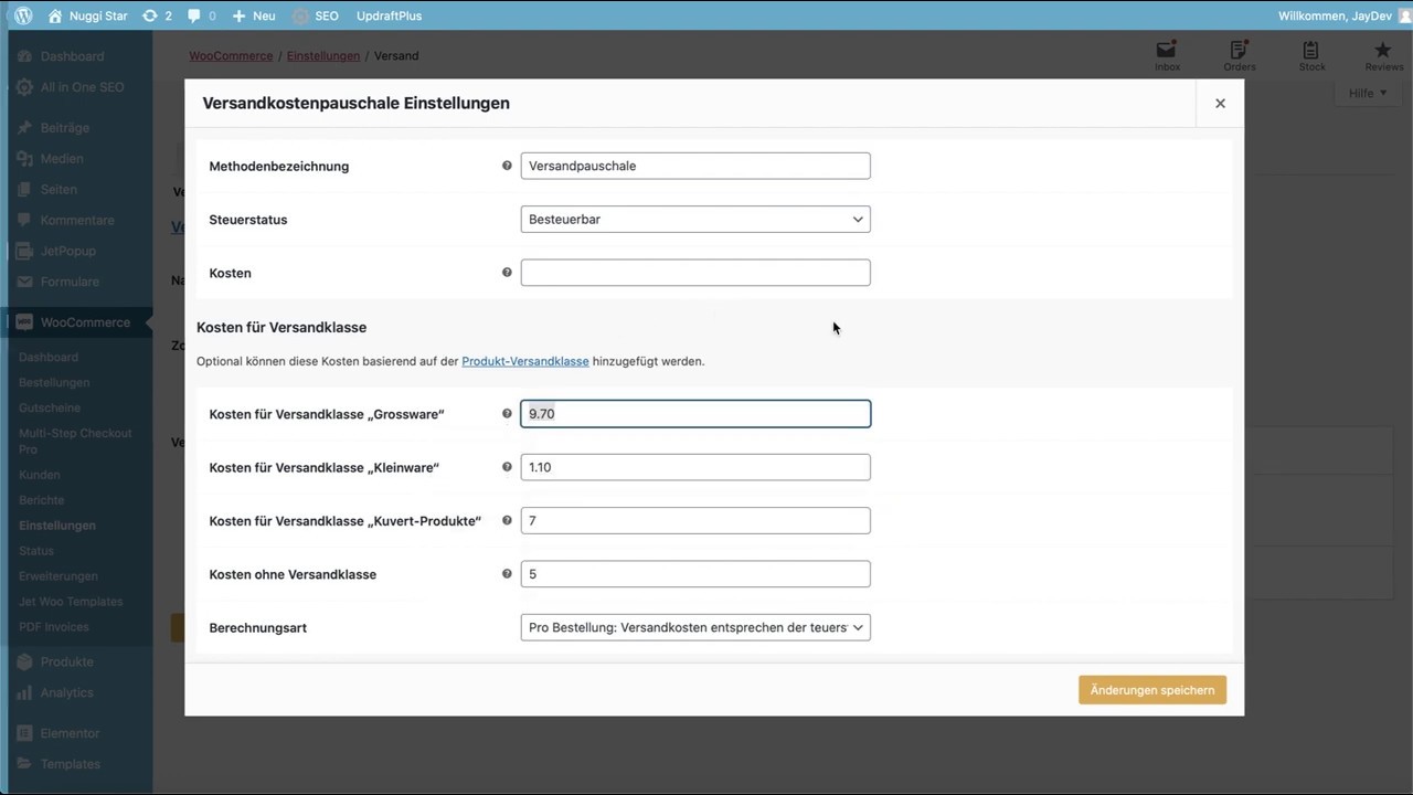 Update Versandklassen Woocommerce