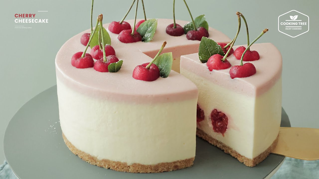 이것을 넣으면 치즈케이크가 더 맛있어져요~🍒 노오븐 체리 치즈케이크 만들기 : No Bake Cherry Custard Cheesecake Recipe | Cooking tree