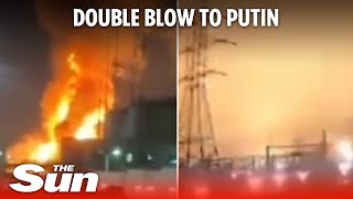 Inferno rips through Putin's missile factory \& gas plant after drone blitz