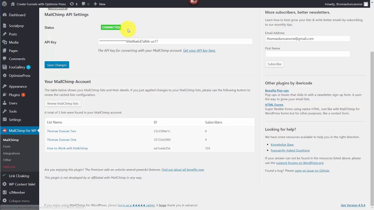 Mailchimp Connecting Mailchimp to WordPress [18/20]