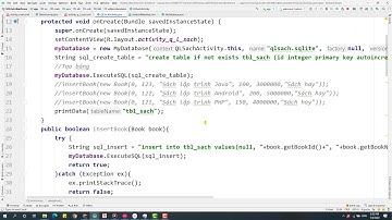 9.5  SQLite - QLSach test thủ công các hàm thêm sửa xóa dữ liệu