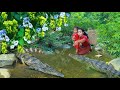 Woman As a mother find food meet big to Crocodile in river - Roast Crocodile eating Delicious