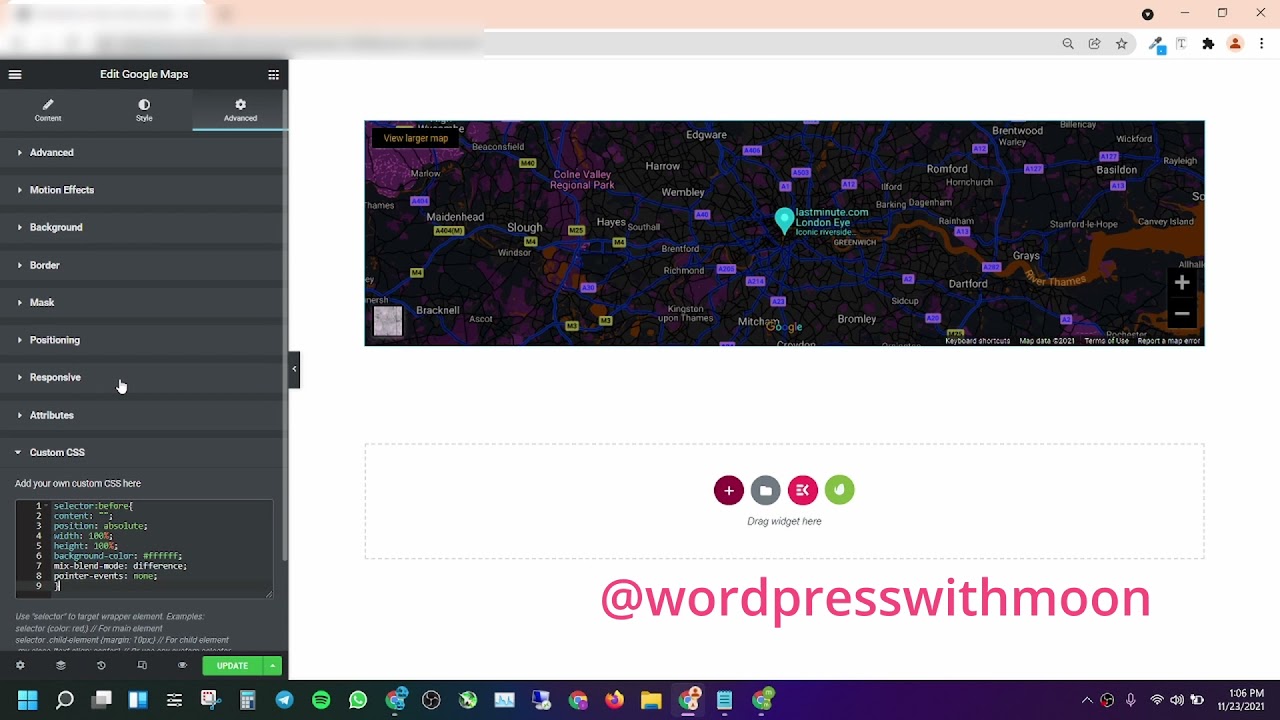 how to create dark mode google map on Elementor pro