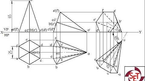 Projection of hexagonal pyramid with its slant face on HP