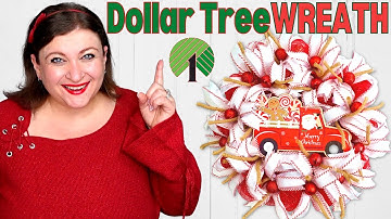 How to make a Dollar Tree Deco Mesh Poof Wreath | Christmas Candy Cane Truck DIY Tutorial
