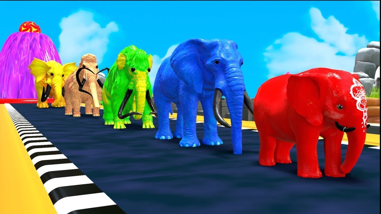 Paint Animals Mammoths and Elephants Size Comparison Fountain Crossing Animal Game Transformation