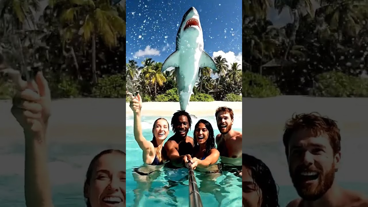 Shark Photobombs Beach Selfie 📸🦈💥