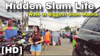 Unbelievable Walk at Hidden Slum | Extreme Poverty Walk at Happy Land Manila Philillines [HD]